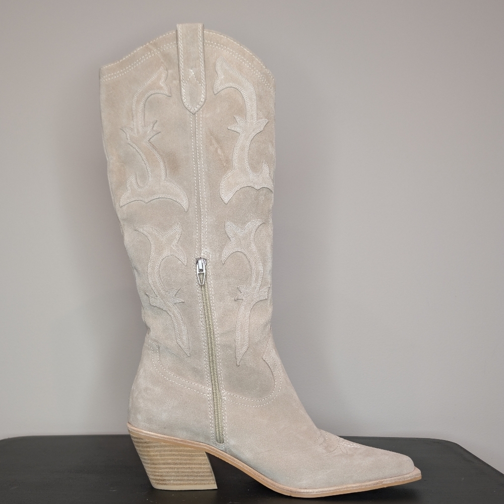 Dolce Vita Samare Tall Suede Cowboy Western Boots Taupe Size 12 - Picture 11 of 14